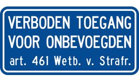 DOR 20 jr - tekstbord - verboden toegang art. 461 - 400x200 mm