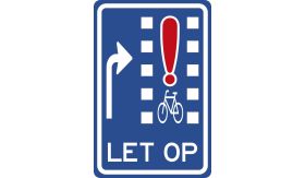Re-sign verkeersbord RVV VR09-01r let op: rechtdoorgaande fietsers - levensduur 20 jaar - afmeting 400x600mm